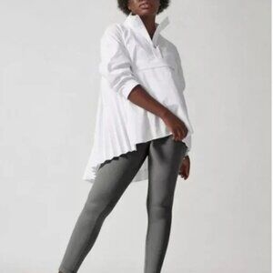 ATHLETA SOJOURN ACCORDIAN PLEATED BACK WHITE POPLIN POPOVER JACKET XXS